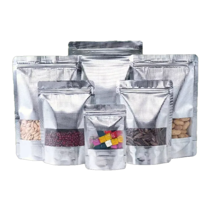 Bolsa con cierre aluminizada color plateado con ventana 10 x 15 cm