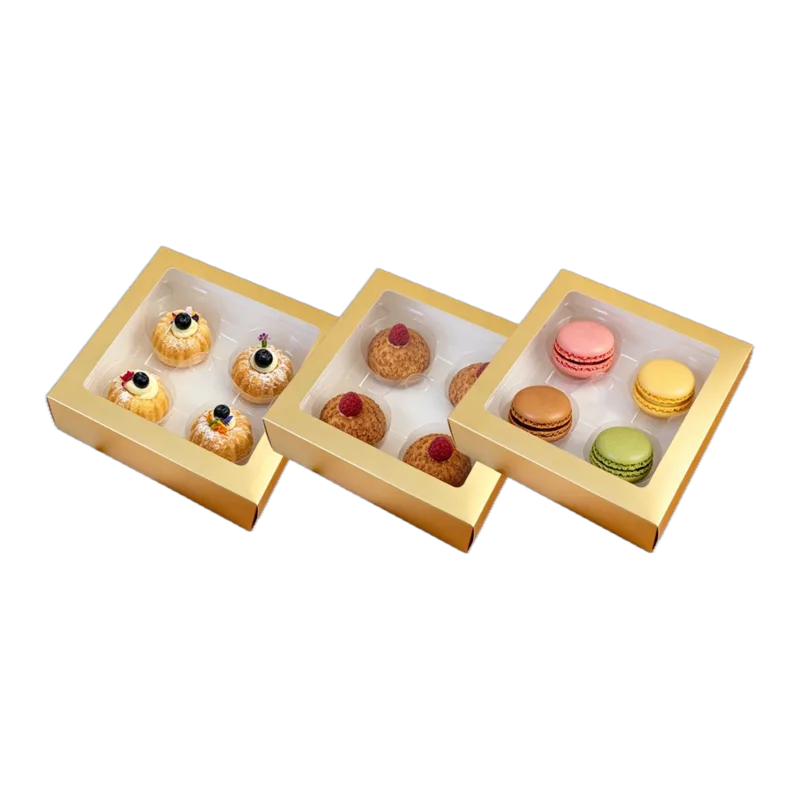 Caja con ventana para 4 postres 20.2x20.2x6(H) cm