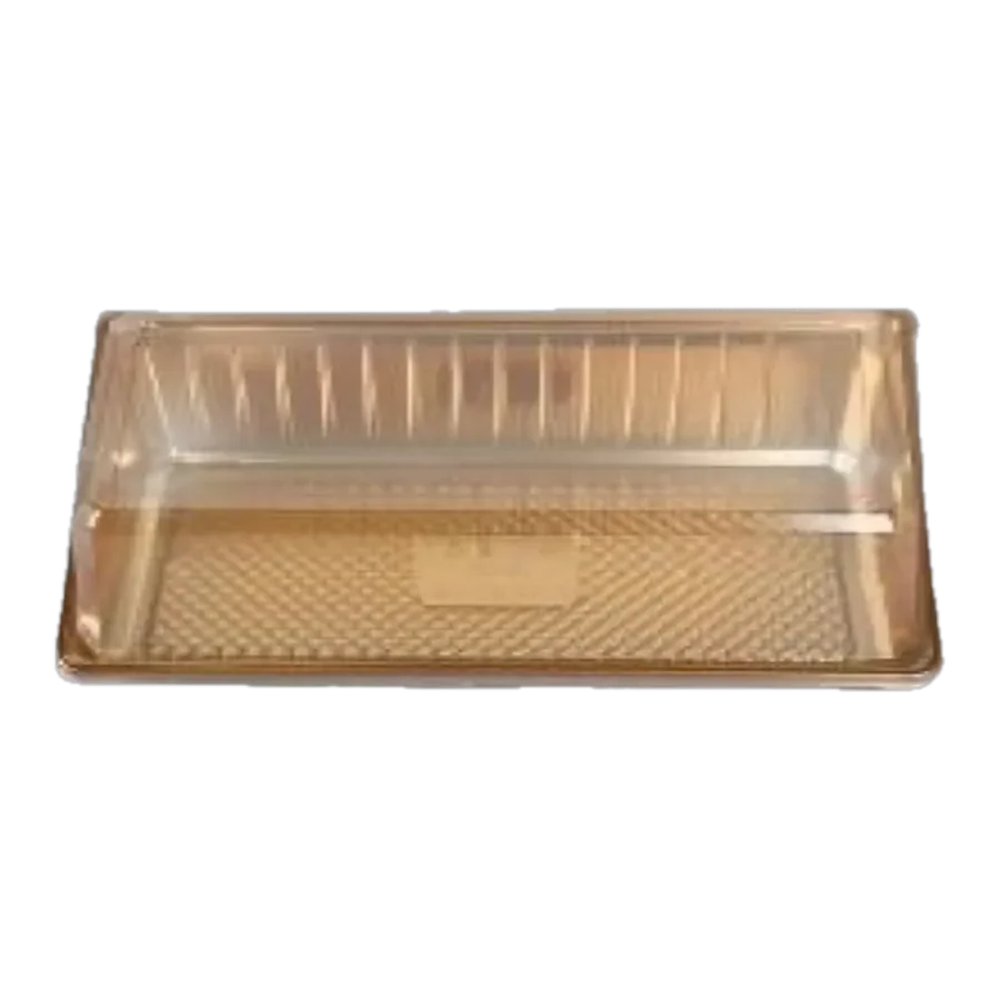 Gold tray, plastic lid 31.3 × 17.2 × 8.5 cm