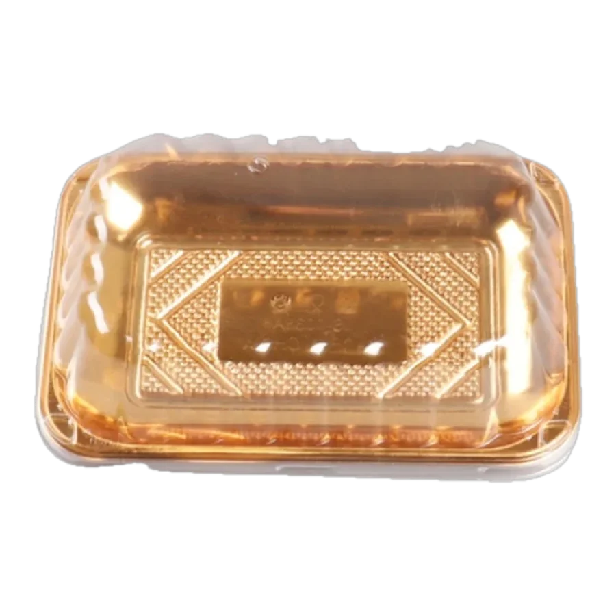 Gold tray, plastic lid 30 × 21.7 × 8.3 cm